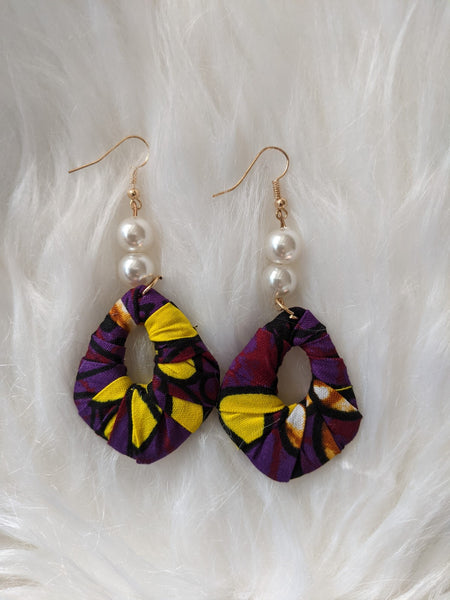 Small size African Ankara fabric pearls earrings for pierced ears