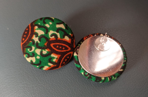 Green Burnt Orange African Ankara Print Fabric post earrings 2. Matching bracelets, clutch bag and necklace sold separately. 