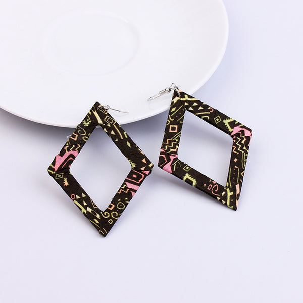 Medium size African Ankara diamond shaped fabric earrings for pierced ears