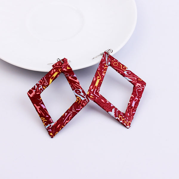 Medium size African Ankara diamond shaped fabric earrings for pierced ears