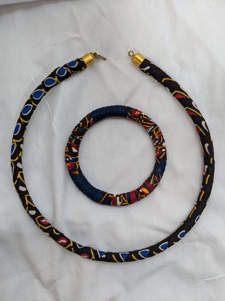 African Print Ankara cotton Fabric wrap material necklace bracelet set brown red yellow gold blue white 