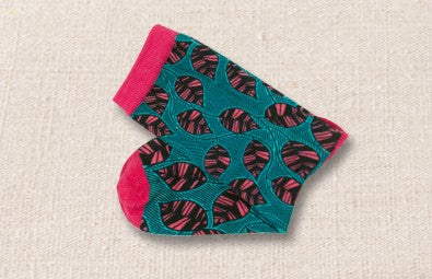 Unisex male female colorful cotton lycra good quality fabric pink turquoise black leaves design socks