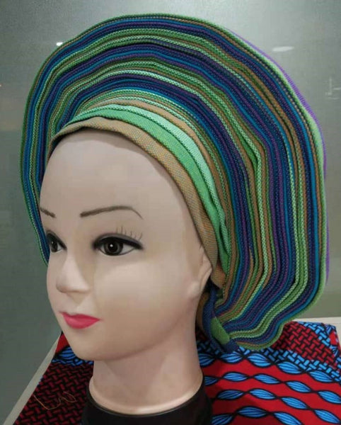 Colorful Pre-Made easy pre-tied African cotton material Headwrap Gele light brown lime blue purple