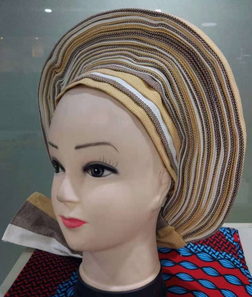 Colorful Pre-Made easy pre-tied African cotton material Headwrap Gele cream white brown