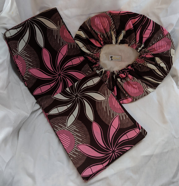 Colorful Ankara cotton fabric material head wrap, head tie, gele. Have matching face mask. reversible pink brown white