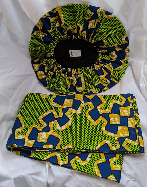 Colorful Ankara cotton fabric material head wrap, head tie, gele reversible. Have matching face mask, shawl and/or handbag, if available.  lime green blue gold white