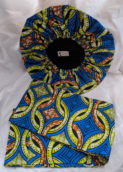 Colorful Ankara cotton fabric material head wrap, head tie, gele reversible . Have matching shawl, face mask if available. lime green brown black blue