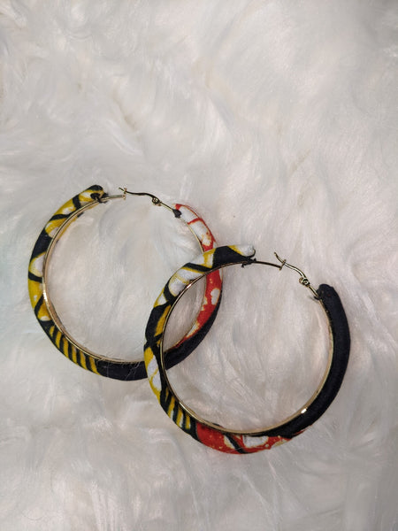Colorful Ankara cotton wrapped fabric large round earrings for pierced ears