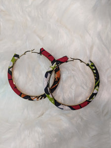 Colorful Ankara cotton wrapped fabric large round earrings for pierced ears