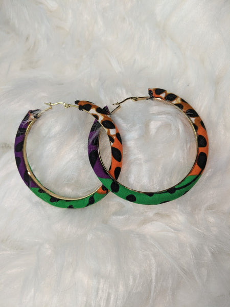 Colorful Ankara cotton wrapped fabric large round earrings for pierced ears