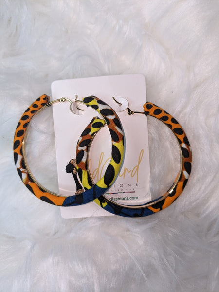 Colorful Ankara cotton wrapped fabric large round earrings for pierced ears