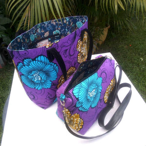 Colorful casual tote and hand bags cotton material with synthetic Leather straps purple sky blue brown white