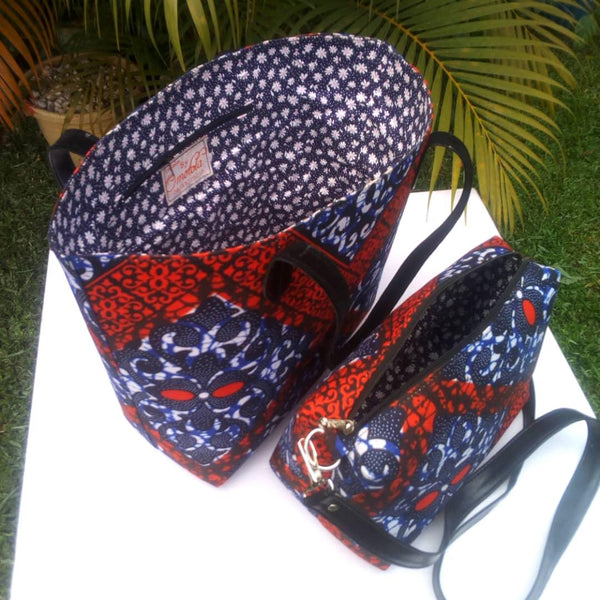 Colorful casual tote and hand bags cotton material with synthetic Leather straps red blue white