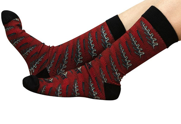 Unisex male female colorful cotton lycra good quality fabric red black gray leaves design socks