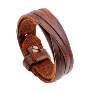 Unisex male female leather wristband adjustable bracelet strap brown