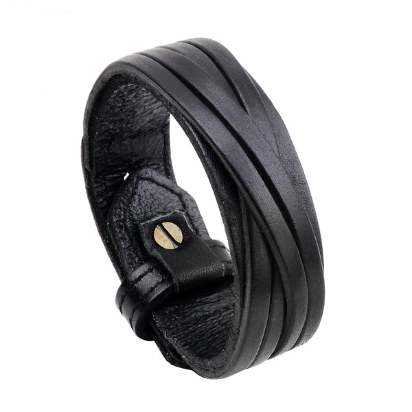 Unisex male female leather wristband adjustable bracelet strap black