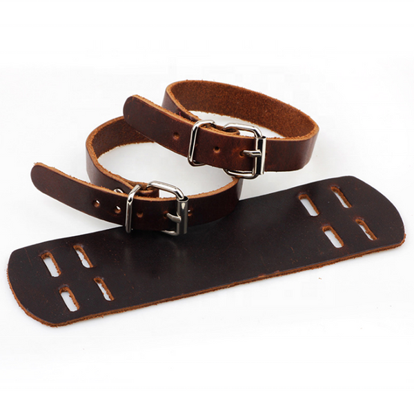 Unisex male female leather wristband adjustable bracelet double strap brown