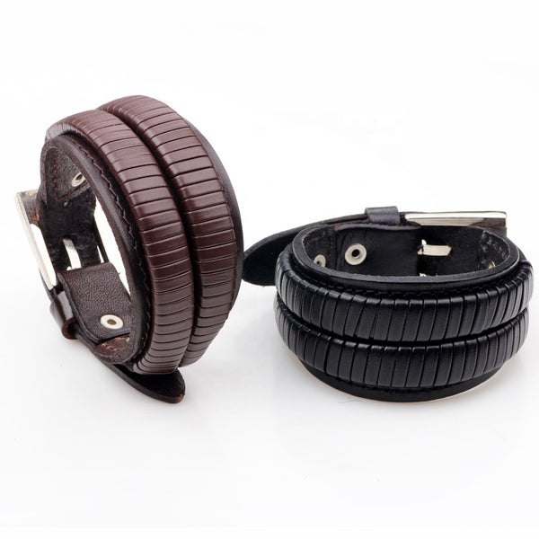 Unisex male female leather wristband adjustable bracelet strap brown black