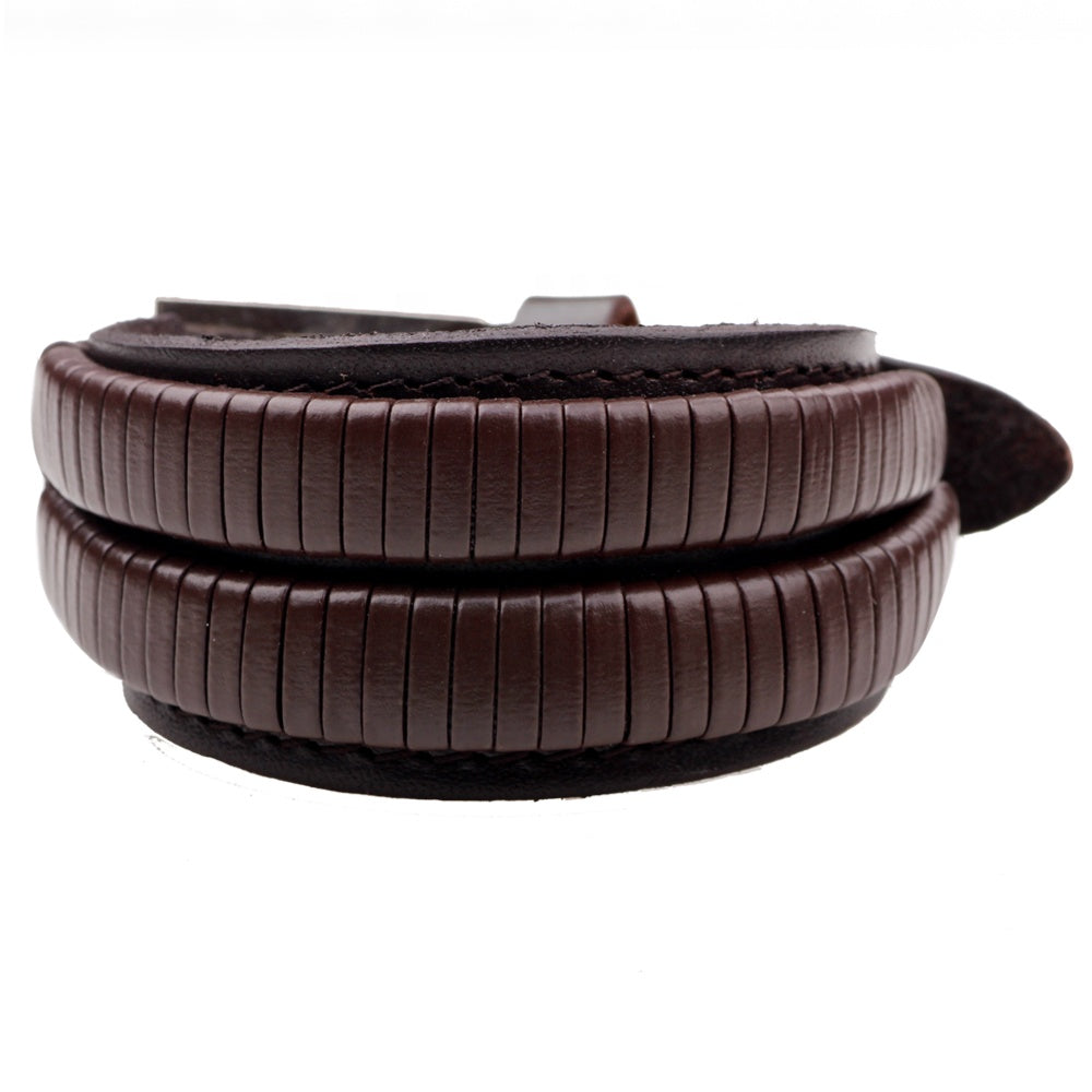 Unisex male female leather wristband adjustable bracelet strap brown