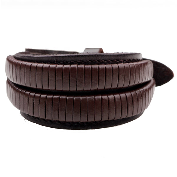 Unisex male female leather wristband adjustable bracelet strap brown