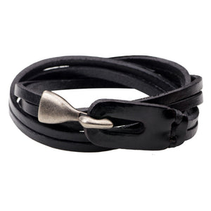 Unisex male female leather wristband wrap around hook bracelet black