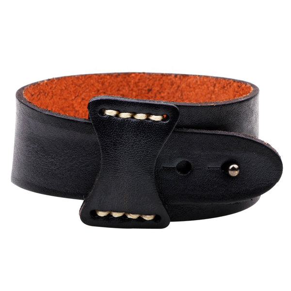 Unisex male female leather wristband adjustable bracelet strap black