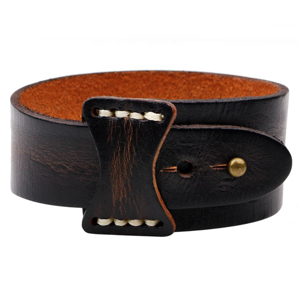 Unisex male female leather wristband adjustable bracelet strap brown