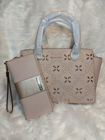 Authentic Michael Kors items are 100% genuine leather.  Handbags and wallets are sold separately.