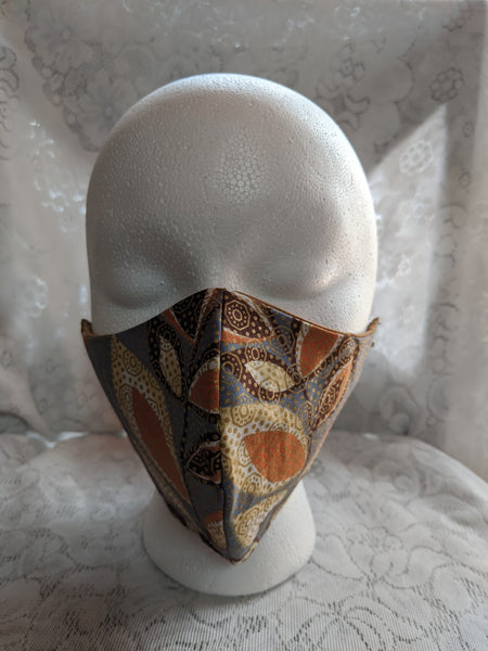 African Ankara cotton fabric face mask. Matching necktie with handkerchief sold separately. gray peach brown cream gold