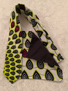 African Ankara cotton fabric necktie with handkerchief. Matching face mask sold separately. tear drops peacock lime green pink white black