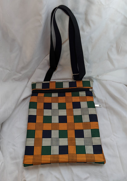 Ankara Cotton shoulder zipper pockets hand bag. orange black cream green