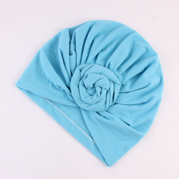 Cotton stretcable stylish one size fits adjustable flat knot hat cap adult female child sky blue