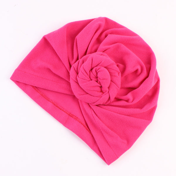 Cotton stretcable stylish one size fits adjustable flat knot hat cap adult female child hot pink