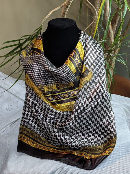 Colorful silky scarves made of 100% polyester, can be worn for any occasion.  Measurement: 40 inches x 40 inches