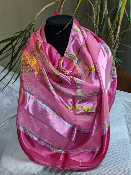 Colorful silky scarves made of 100% polyester, can be worn for any occasion.  Measurement: 40 inches x 40 inches