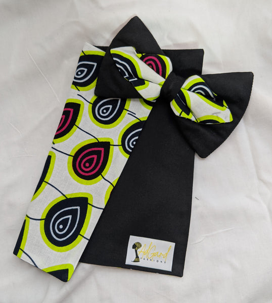 Peacock 2 African Ankara cotton fabric pretied clip on bowtie with handkerchief. Matching face mask sold separately. tear drops white black pink lime green