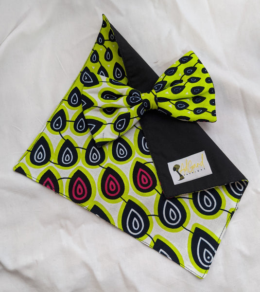 Peacock 6 African Ankara cotton fabric pretied clip on bowtie with handkerchief. Matching face mask sold separately. tear drops white black pink lime green