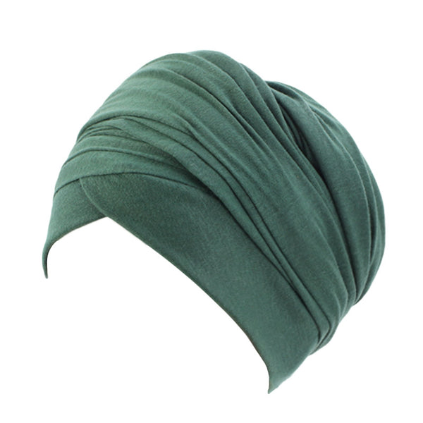 Cotton stretchable material plain color tube head wrap head tie turban hunter green