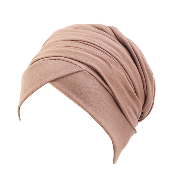 Cotton stretchable material plain color tube head wrap head tie turban khakii
