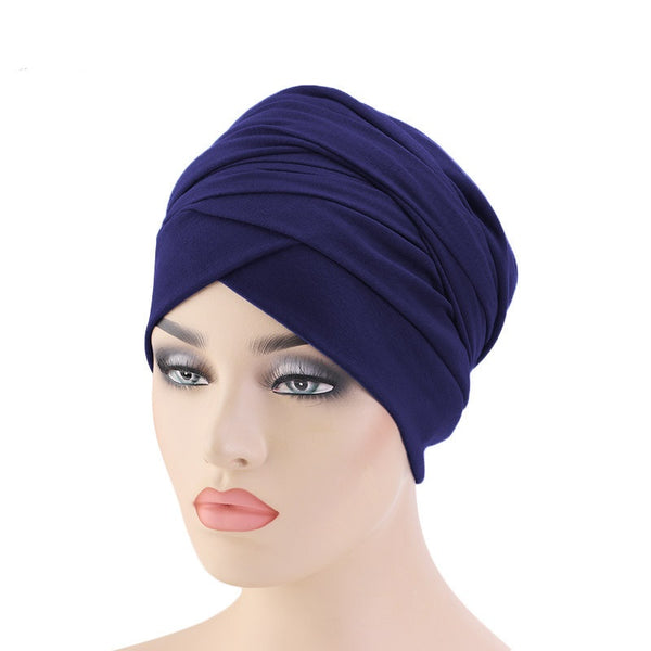 Cotton stretchable material plain color tube head wrap head tie turban navy
