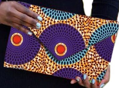 Purple African Print Ankara cotton Fabric material Clutch bag. Matching earrings, bracelet and necklace sold separately. 