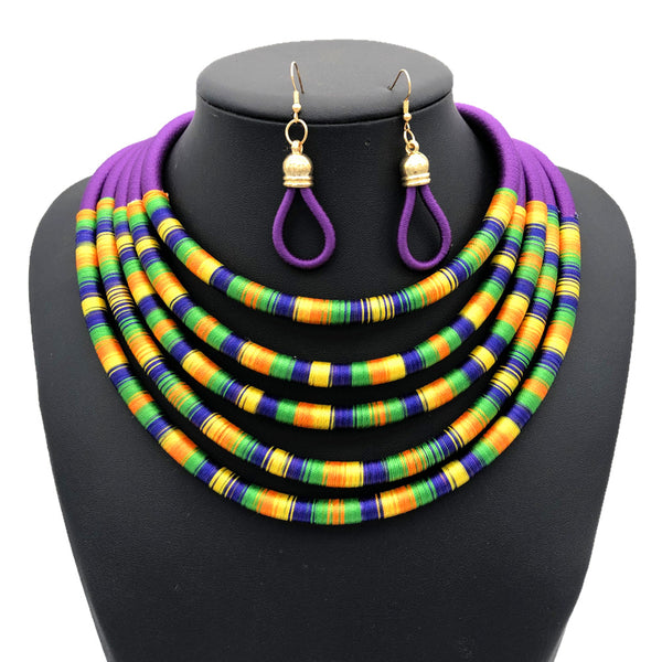 Purple multilayer colorful fabric choker jewelry set