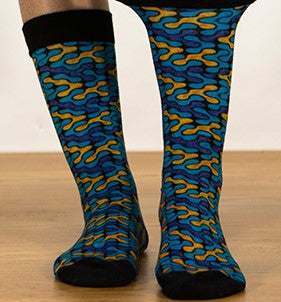 Unisex male female colorful cotton lycra good quality fabric blue yellow black puzzle design  socks