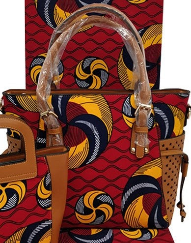Ankara Cotton fabric synthetic leather handle hand bag pocketbook