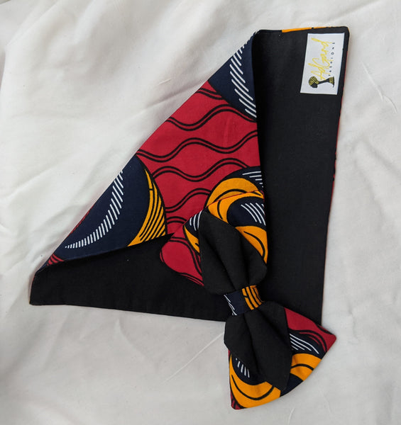 Red Gold 1 African Ankara cotton fabric pretied clip on bowtie with handkerchief