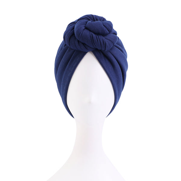 Cotton stretchable stylish one size fits adjustable pre-knotted adult head cap 