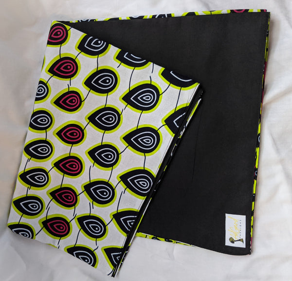 Colorful Ankara cotton fabric reversible shawl. Can create your own head tie matching face mask wallet. tear drops peacock pink white lime green black