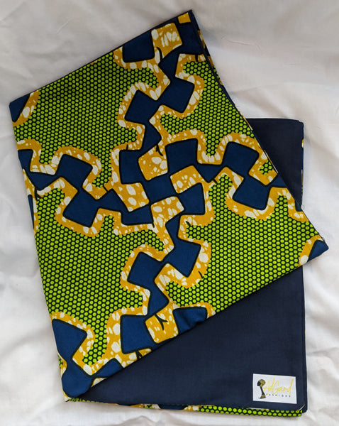 Colorful Ankara cotton fabric reversible shawl. Can create your own head tie matching face mask hand bag pocketbook lime green blue gold white