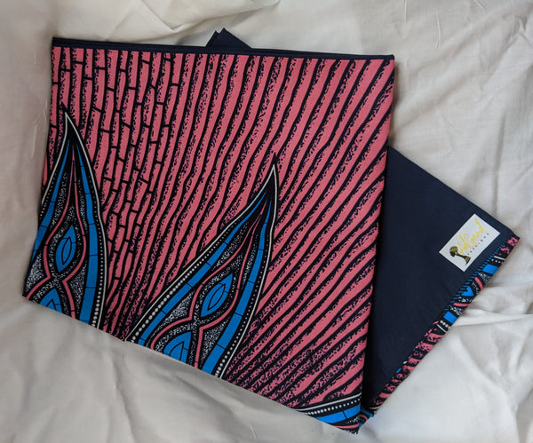 Colorful Ankara cotton fabric reversible shawl. Can create your own head tie matching face mask hand bag attached wallet pocketbook pink blue black white