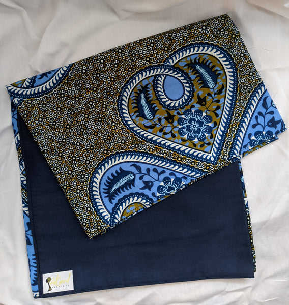 Colorful Ankara cotton fabric reversible shawl. Can create your own head tie matching face mask blue olive green white